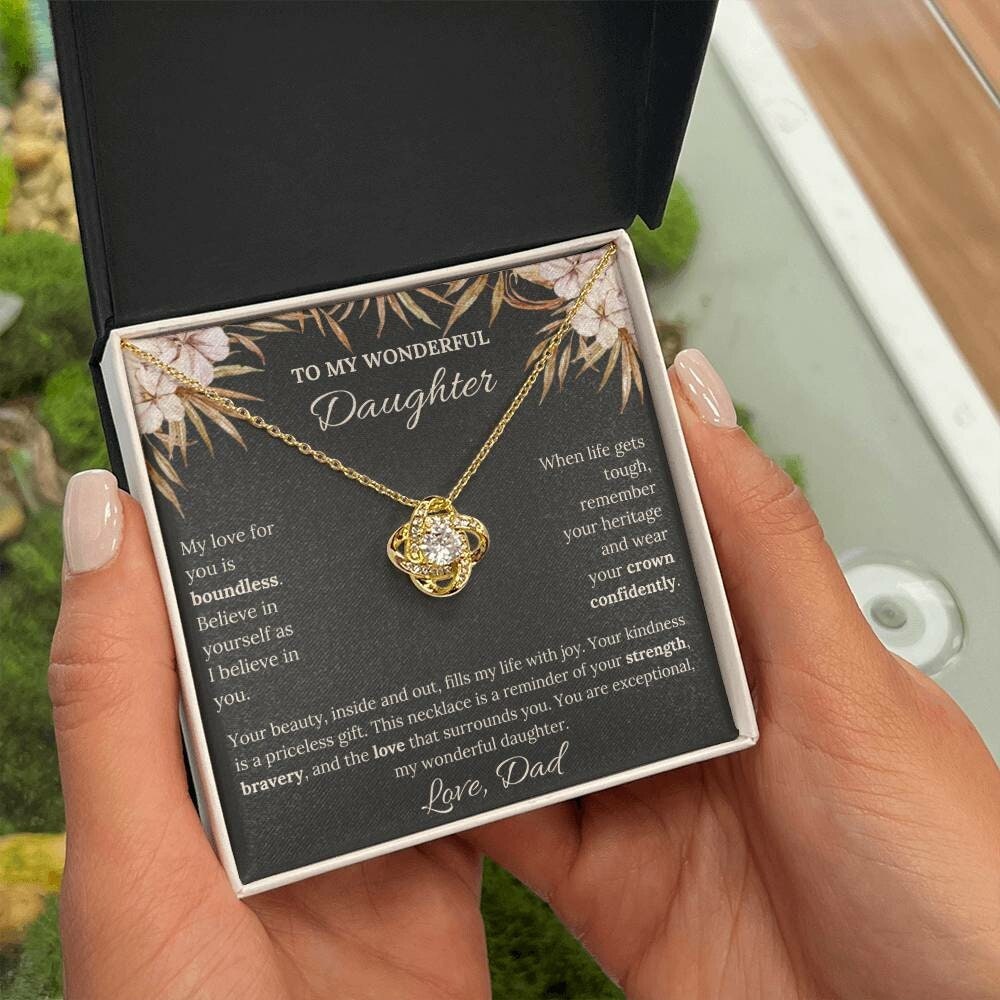 My Wonderful Daughter, Gift From Dad, Inspirational Gift, Daughter Necklace, Love Knot Necklace, 14k Sentimental Gift