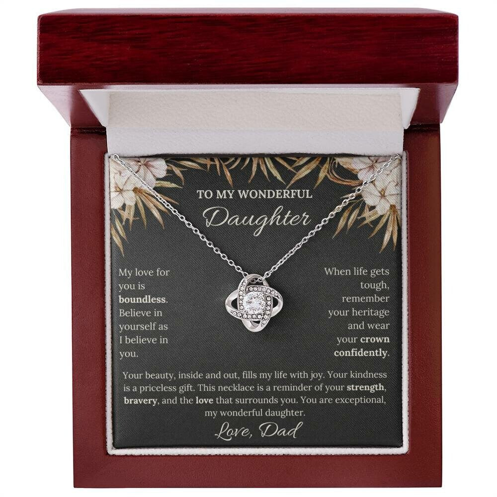 My Wonderful Daughter, Gift From Dad, Inspirational Gift, Daughter Necklace, Love Knot Necklace, 14k Sentimental Gift