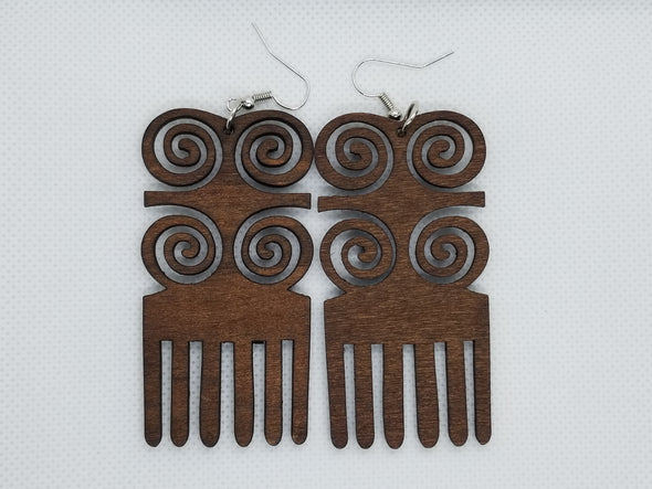 Afro Pic Wooden Earrings