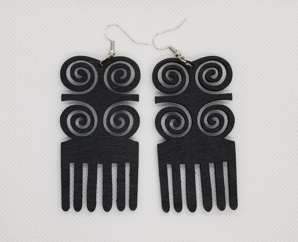 Afro Pic Wooden Earrings