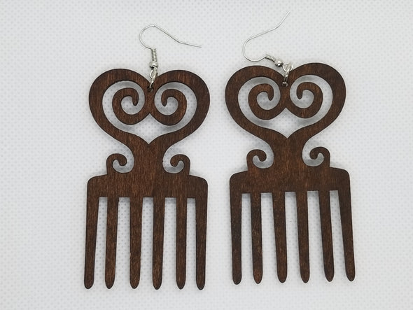 Afro Comb Wooden Earrings