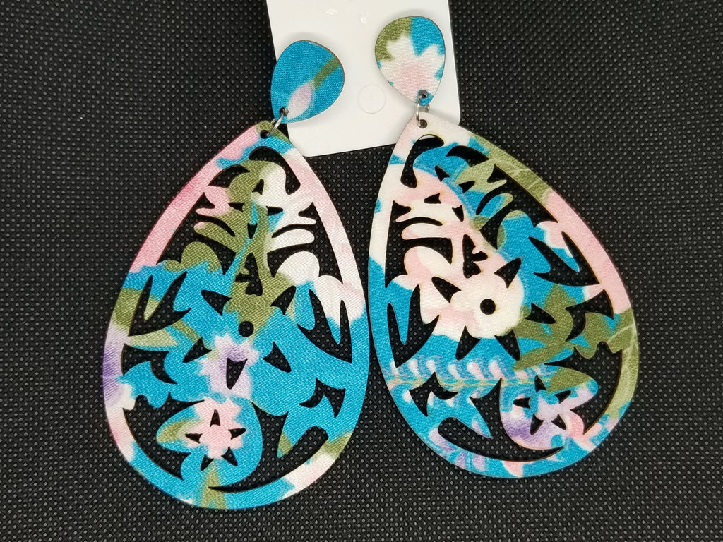 Floral Print Wooden Earrings