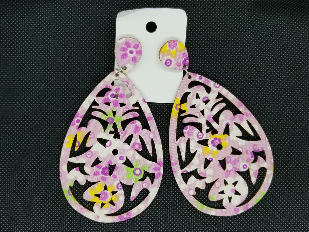Floral Print Wooden Earrings