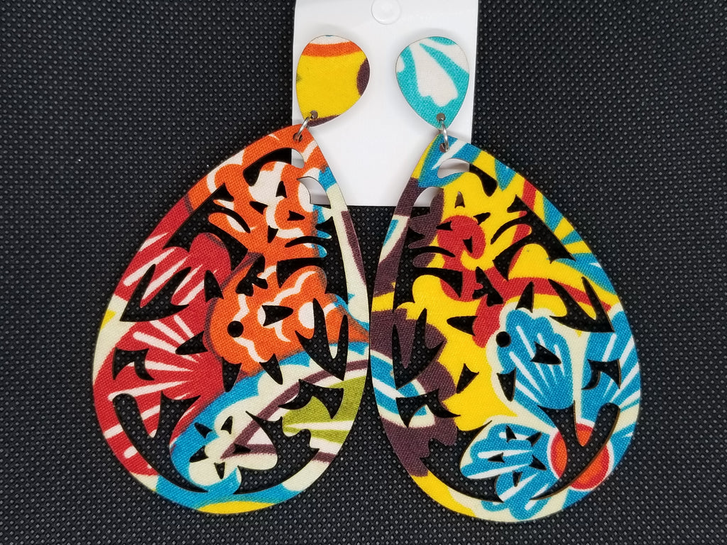 Floral Print Wooden Earrings