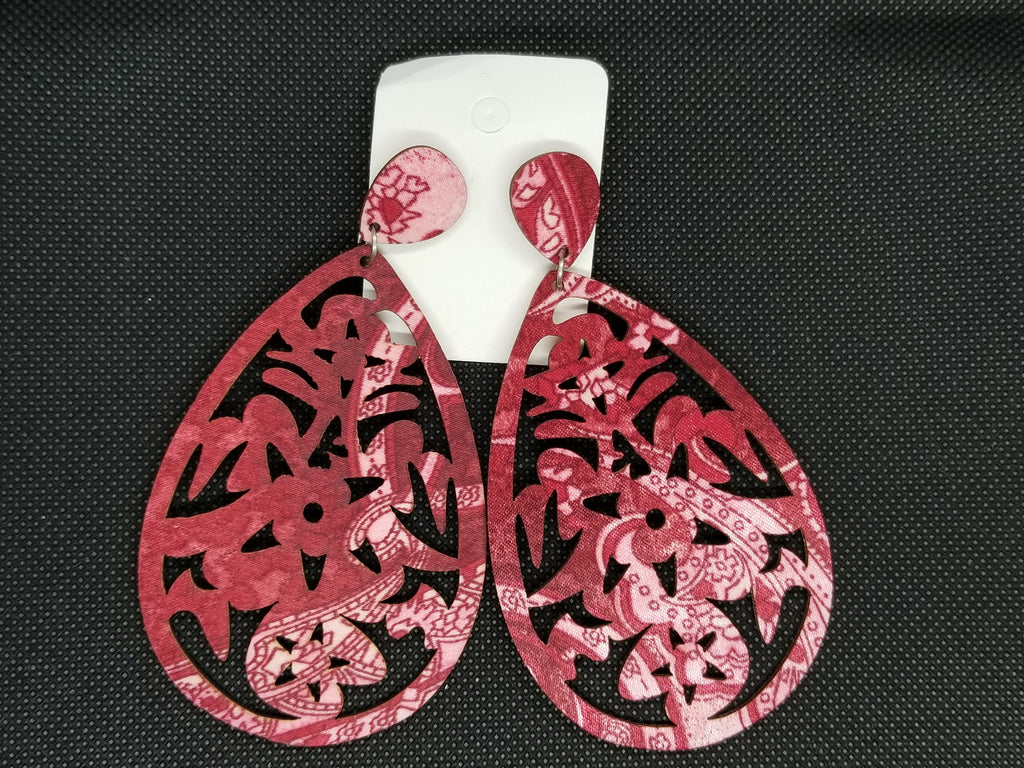Floral Print Wooden Earrings