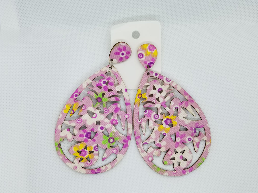Floral Print Wooden Earrings