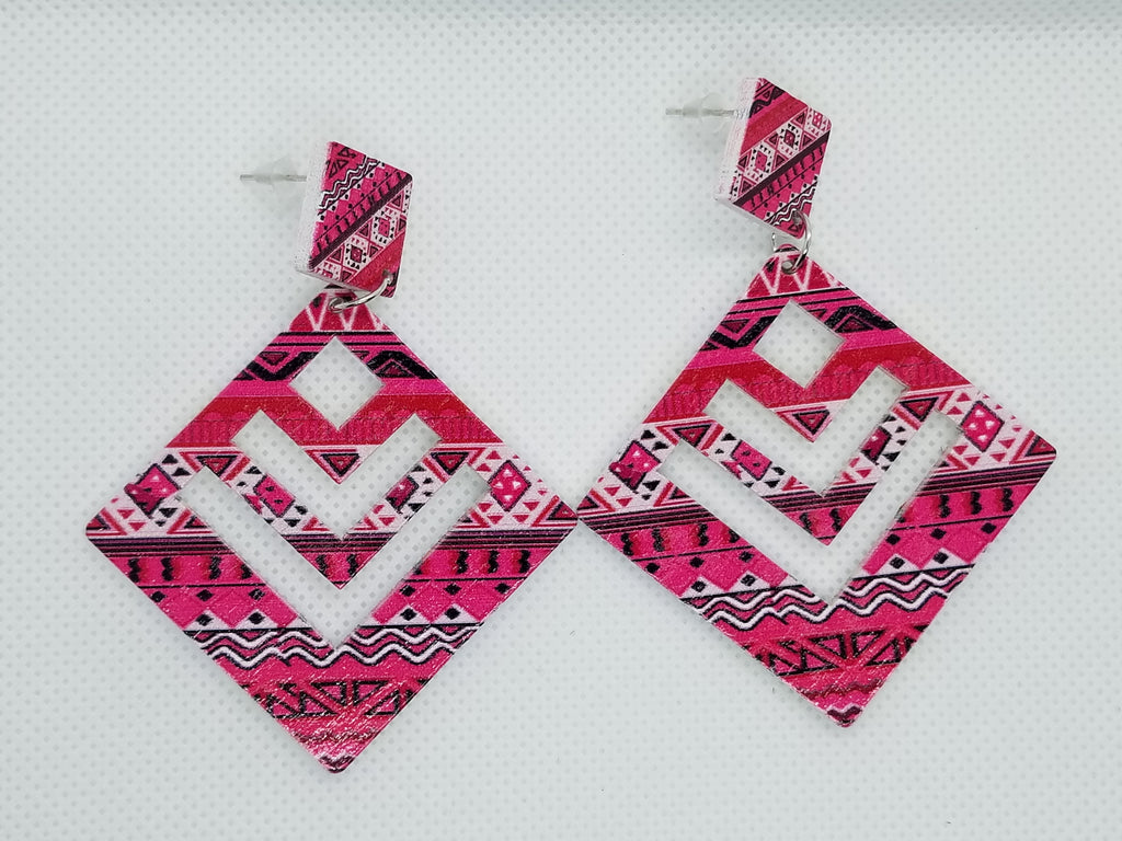 Prismatic Diamond Wooden Earrings