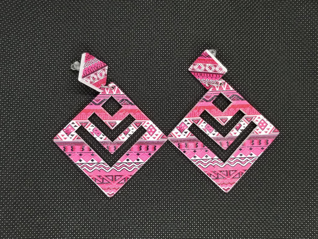 Prismatic Diamond Wooden Earrings