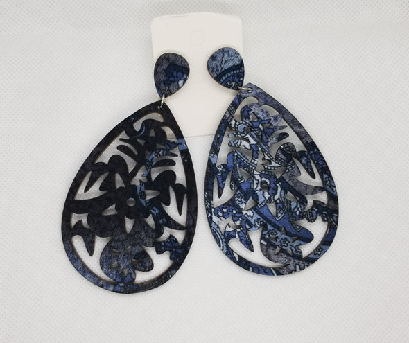 Floral Print Wooden Earrings