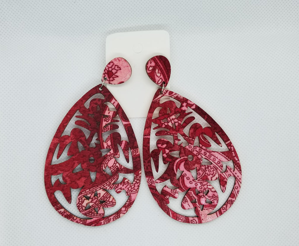 Floral Print Wooden Earrings