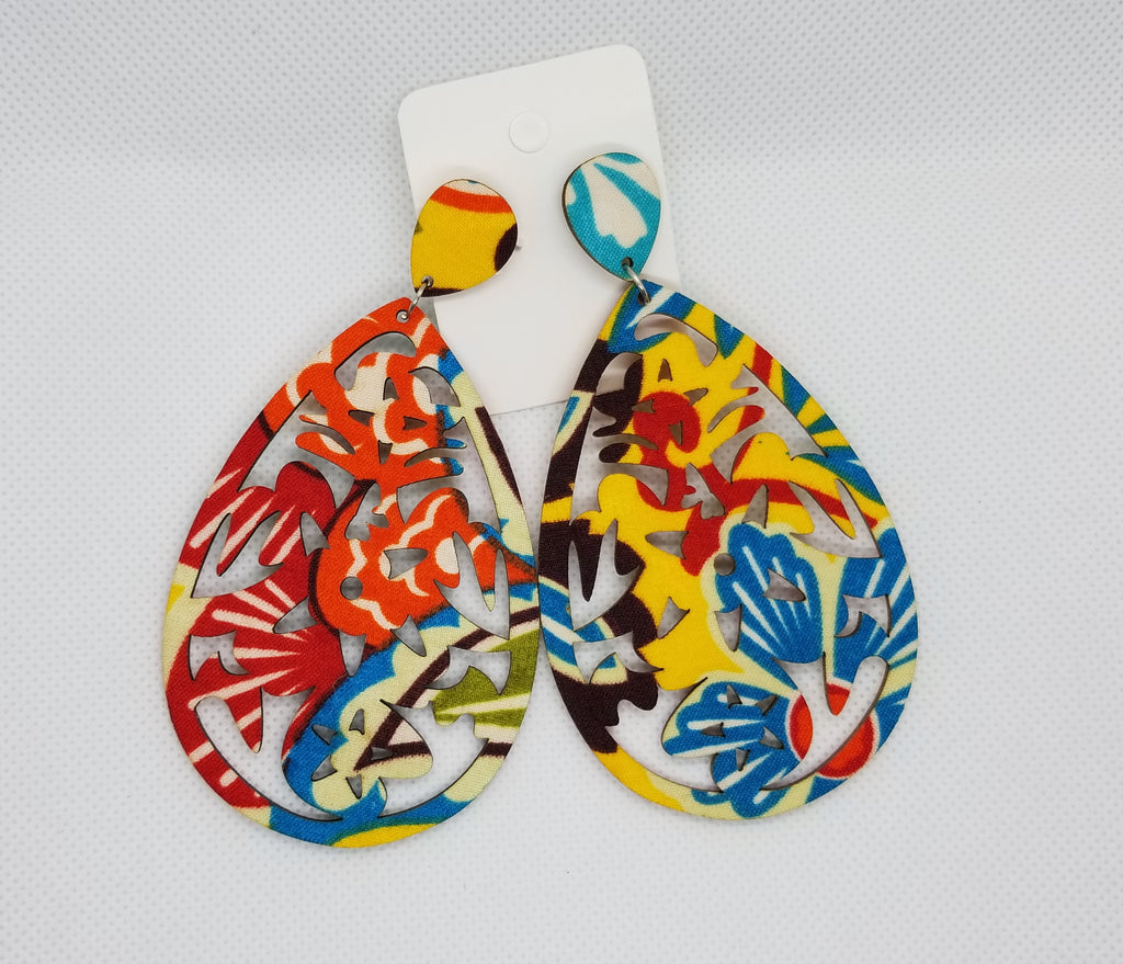 Floral Print Wooden Earrings