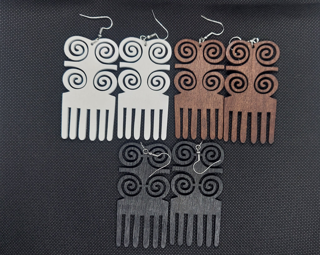 Afro Pic Wooden Earrings
