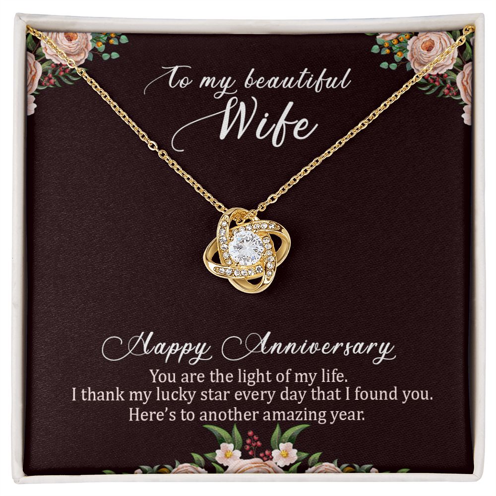 My Beautiful Wife, Happy Anniversary Love Knot Necklace | To Wife