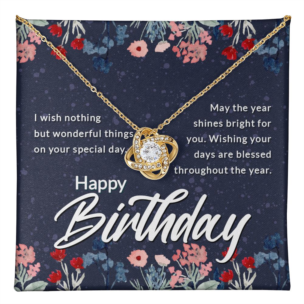 Happy Birthday, May the Year Shine Bright Love Knot Necklace