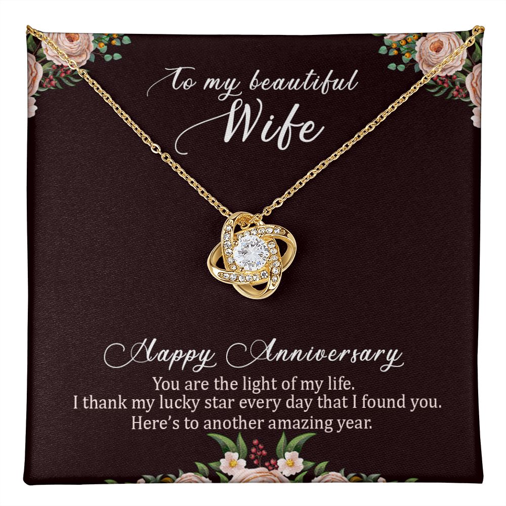 My Beautiful Wife, Happy Anniversary Love Knot Necklace | To Wife