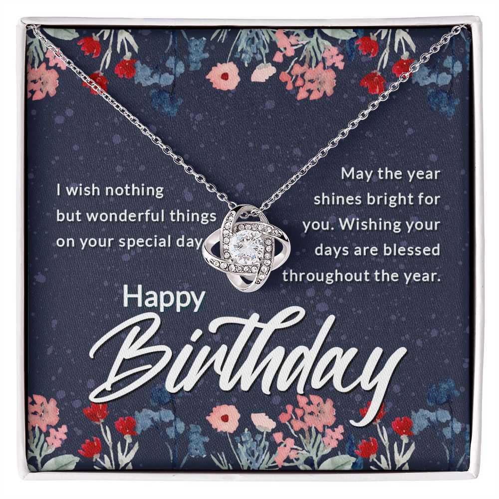 Happy Birthday, May the Year Shine Bright Love Knot Necklace