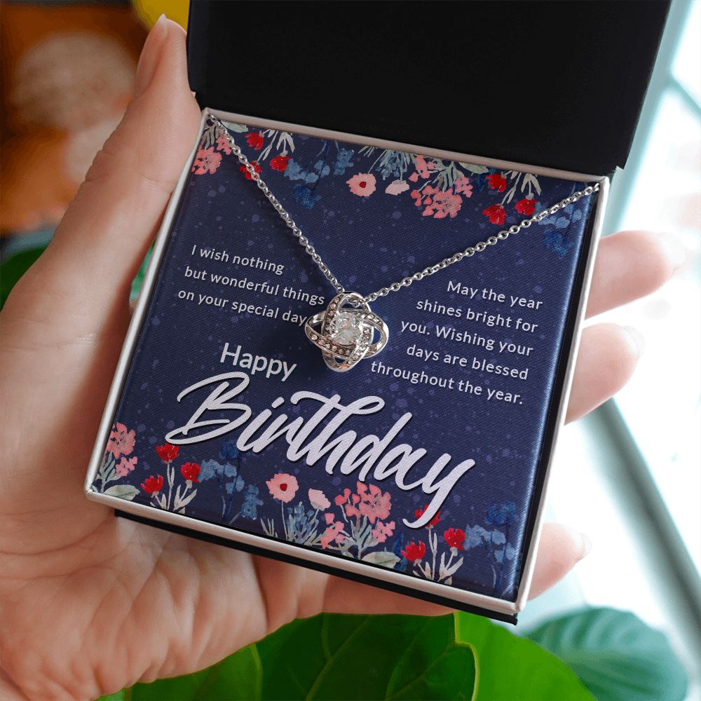 Happy Birthday, May the Year Shine Bright Love Knot Necklace