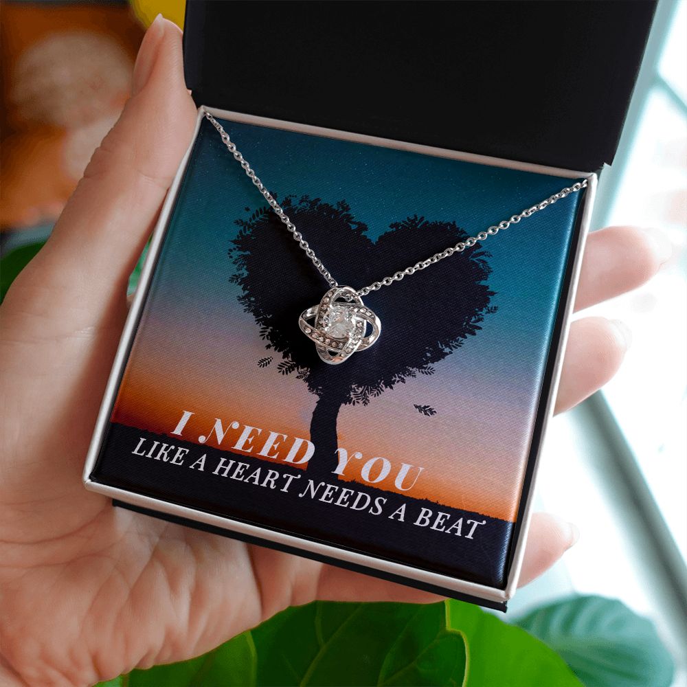 I Need You Like Hearts Need a Beat Love Knot Necklace | To Wife | To Girlfriend