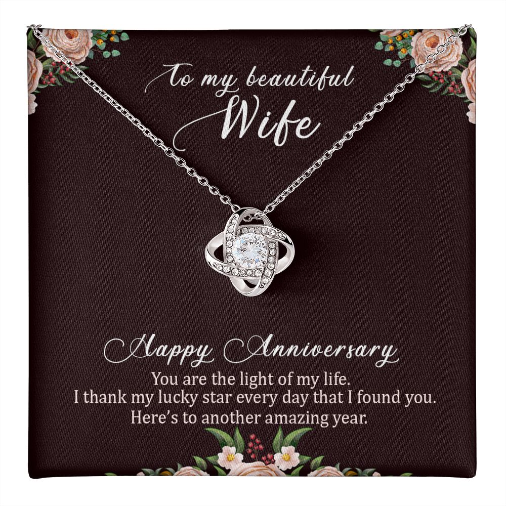 My Beautiful Wife, Happy Anniversary Love Knot Necklace | To Wife