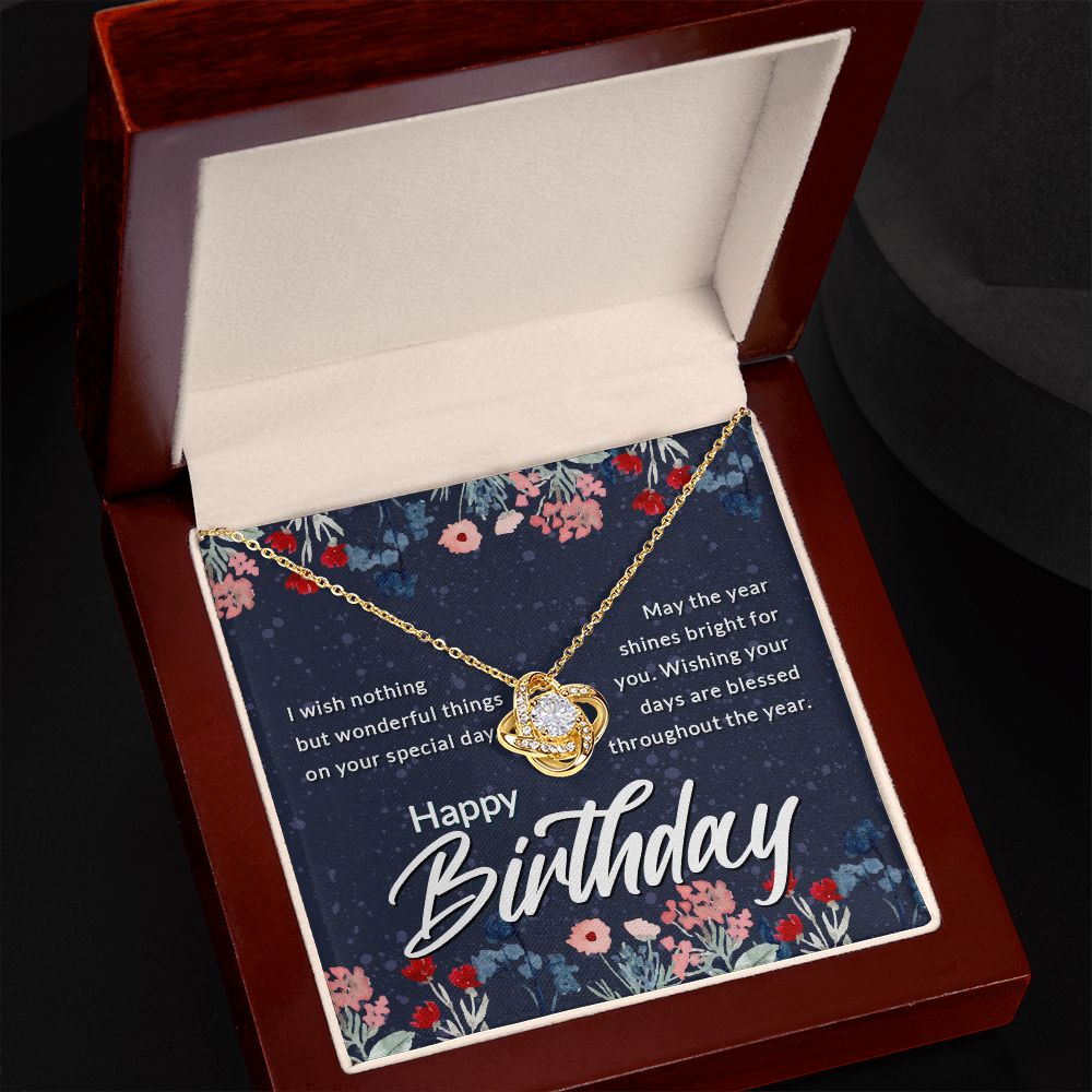 Happy Birthday, May the Year Shine Bright Love Knot Necklace