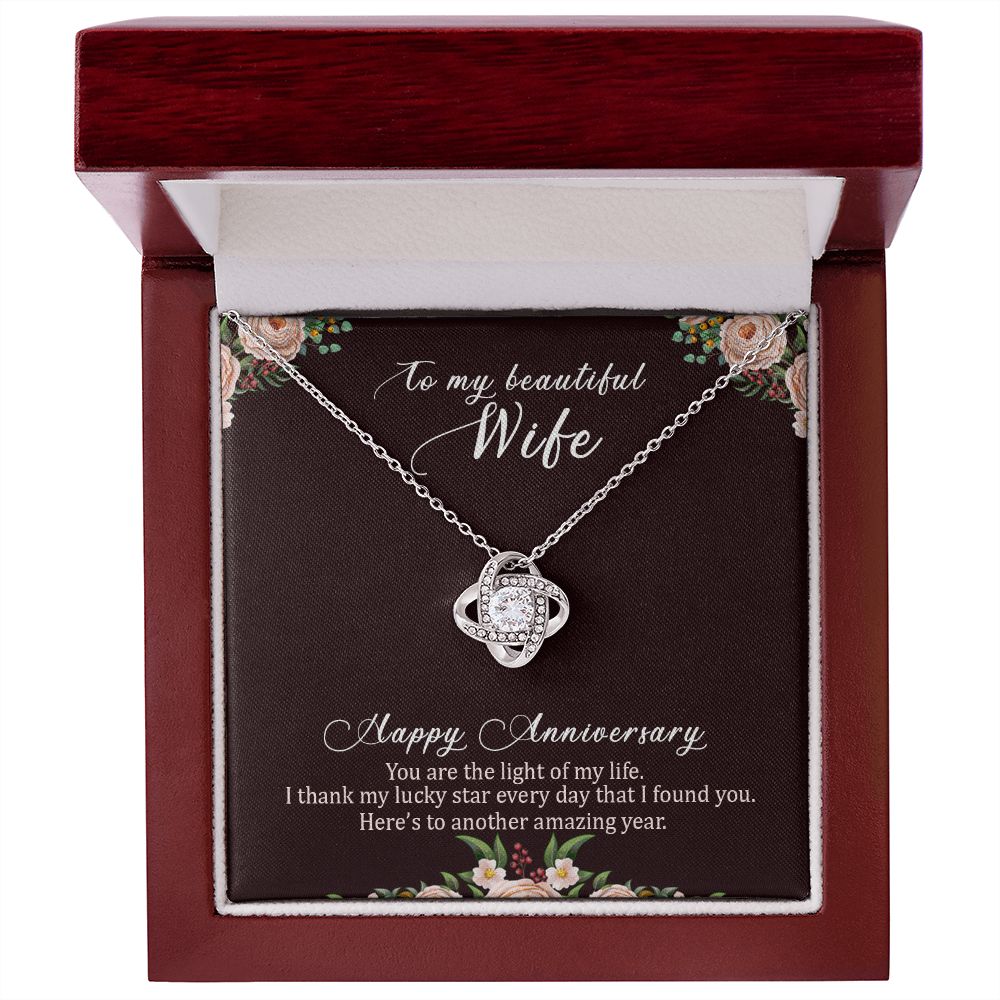 My Beautiful Wife, Happy Anniversary Love Knot Necklace | To Wife