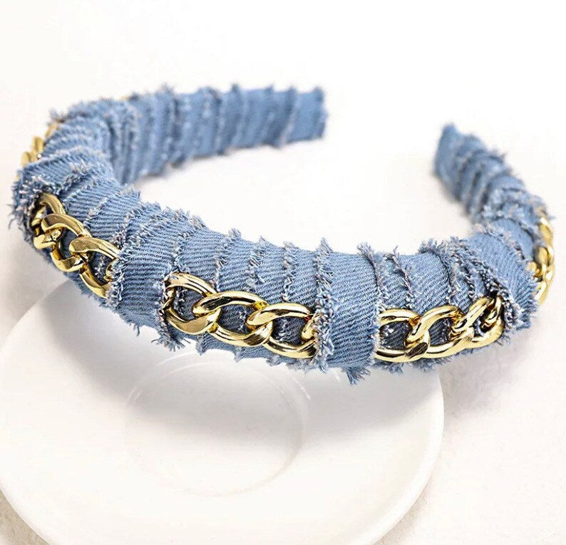 Gold Link Denim Headbands