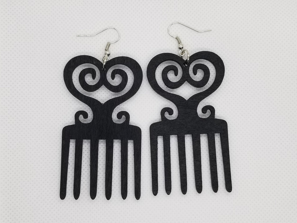 Afro Comb Wooden Earrings