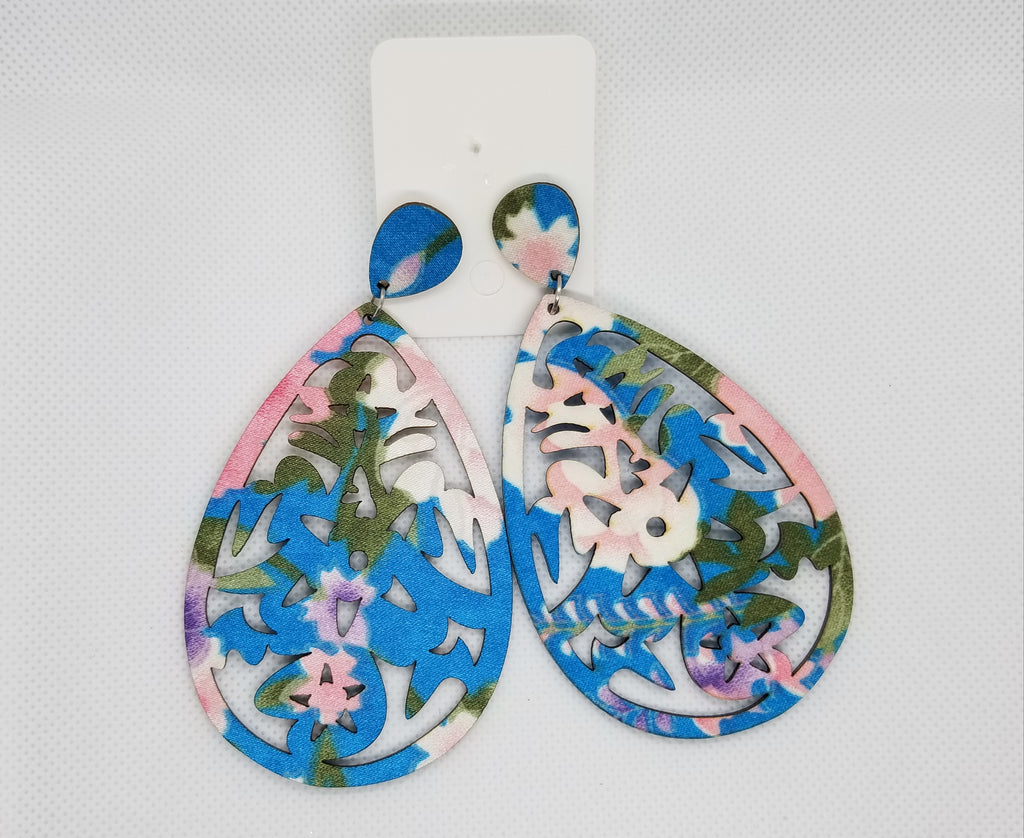 Floral Print Wooden Earrings