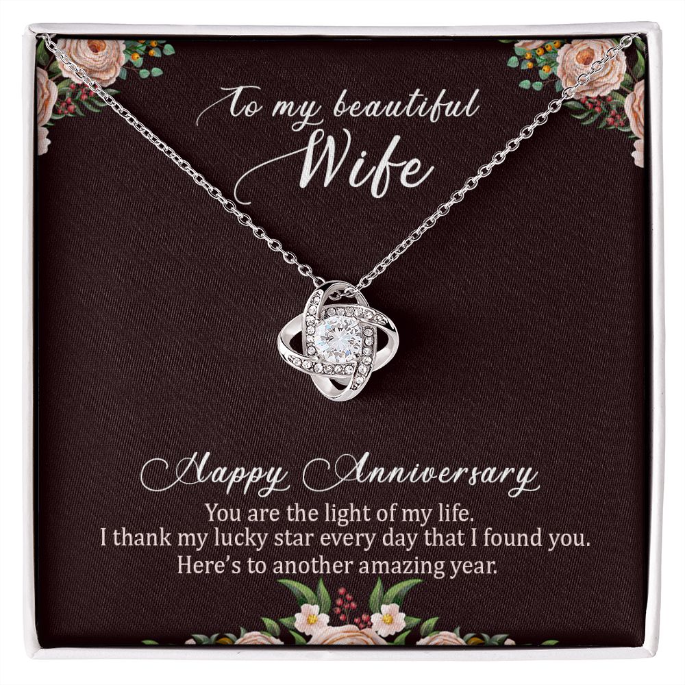 My Beautiful Wife, Happy Anniversary Love Knot Necklace | To Wife