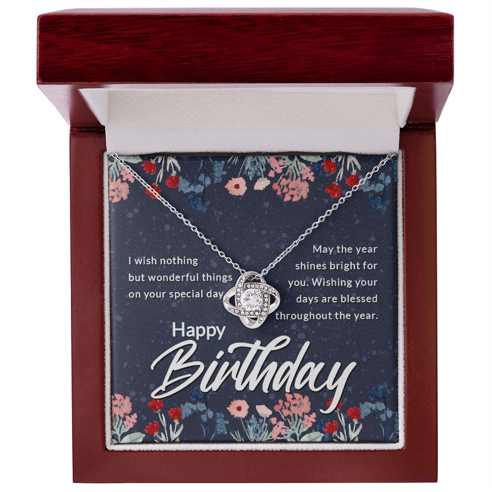 Happy Birthday, May the Year Shine Bright Love Knot Necklace